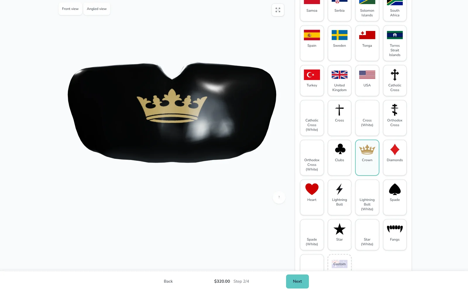 The live 3D designer with a gold crown added to a black guard; crosses, suits, stars and fangs in the symbol grid.
